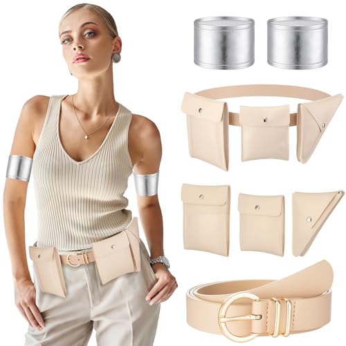 Coume 6 Stück Frauen Halloween Kostüm Zubehör Königin Cosplay Outfits Krieger verstellbare Gürteltaschen Holster Manschette Armbänder von Coume