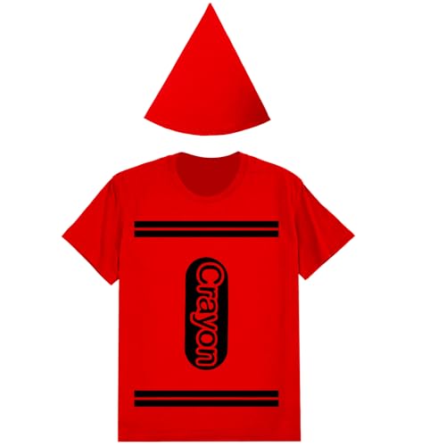 Coume Halloween-Kostüm-Set, Wachsmalstift, T-Shirt, Filzhut, Halloween, lustig, cooles Gruppen-Team-Kostüm für Damen und Herren, Cosplay (2XL, Rot) von Coume