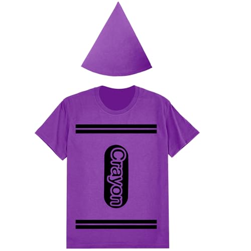 Coume Halloween-Kostüm-Set, Wachsmalstift, T-Shirt, Filzhut, Halloween, lustig, cooles Gruppen-Team-Kostüm für Damen und Herren, Cosplay (XL, Violett) von Coume