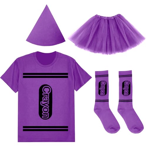 Coume Halloween-Kostüm-Set, Wachsmalstift, T-Shirt, Tutu, Hut, Socke, Halloween, Gruppen-Team, lustiges Shirt, Tutu für Damen, Cosplay, Violett, XXX-Large Coume Halloween-Kostüm-Set, Wachsmalstift, T-Shirt, Tutu, Hut, Socke, Halloween, Gruppen-Team, lustiges Shirt, Tutu für Damen, Cosplay, Violett, XXX-Large von Coume