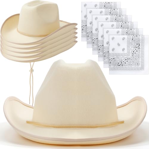 Cowboyhut für Erwachsene für Damen und Herren, Western-Cowgirl-Hüte mit verstellbarem Kordelzug und Cowboy-Party, Paisleymuster, 6 Sets, Beige, Einheitsgröße von Coume