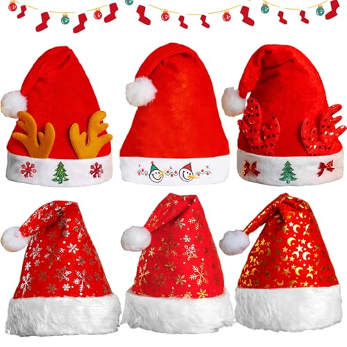 Counius 6 Stücke Weihnachtsmützen rot Geweih weihnachtsmannmütze Set weihnachts mütze für Kinder Erwachsene Schneeman Weihnachten Nikolausmütze Weihnachtsfeier Verziert Hut Counius 6 Stücke Weihnachtsmützen rot Geweih weihnachtsmannmütze Set weihnachts mütze für Kinder Erwachsene Schneeman Weihnachten Nikolausmütze Weihnachtsfeier Verziert Hut von Counius