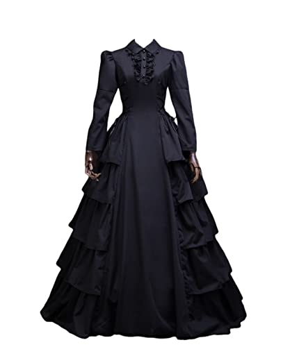 CountryWomen Renaissance Gothic Dark Queen Kleid Ballkleid Steampunk Vampir Halloween Kostüm (2XL, Schwarz2) von CountryWomen