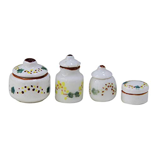 4-teiliges weißes Porzellan-Topf-Set für Küche, Gewürzgläser, Puppenhaus, Küche 4-teiliges weißes Porzellan-Topf-Set für Küche, Gewürzgläser, Puppenhaus, Küche von Courtieyeardceastea