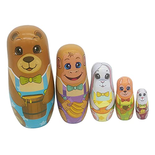 Courtieyeardceastea 5 Stück Holz Smart Bear Matroschka Russische Nesting Puppen Matrioska Babuschka von Courtieyeardceastea