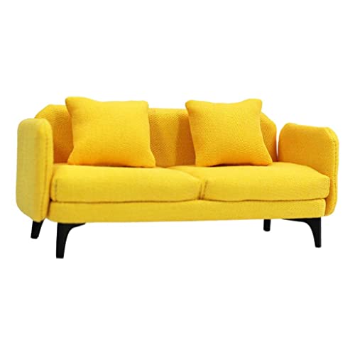 Miniatur-Puppenhaus-Doppel-Sofa, Puppenhaus, Schlafzimmermöbel, Gelb, 17,3 x 7,4 x 7,6 cm von Courtieyeardceastea