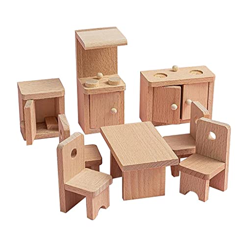 Puppenhaus aus Buchenholz, Miniatur-Möbel-Set, Dekoration, Lebens-Szene, Esszimmer, 6,5 x 4,5 cm Puppenhaus aus Buchenholz, Miniatur-Möbel-Set, Dekoration, Lebens-Szene, Esszimmer, 6,5 x 4,5 cm von Courtieyeardceastea