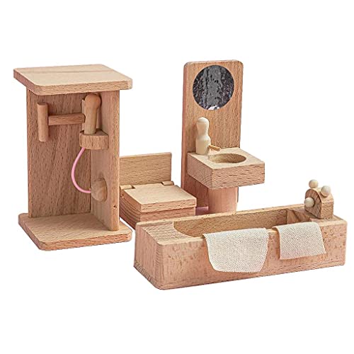 Puppenhaus aus Buchenholz, Miniatur-Möbel-Set, Dekoration, Lebensszene, Badezimmer, 6,5 x 4,5 cm von Courtieyeardceastea