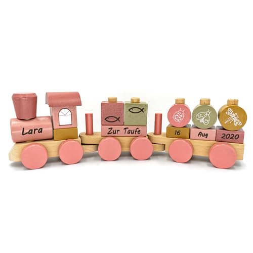 Coverlounge Holz-Zug Lokomotive mit Steckformen ROSA | Laser personalisierbar | zur Taufe Coverlounge Holz-Zug Lokomotive mit Steckformen ROSA | Laser personalisierbar | zur Taufe von Coverlounge
