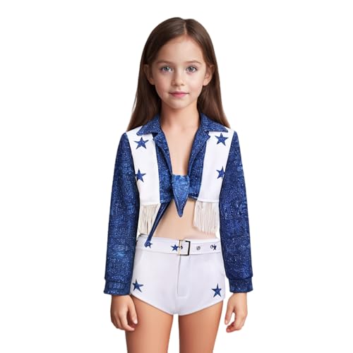 Cowboy Cheerleader Kostüm Cheerleading Outfit Star Coat Shirt Gürtel Halloween Outfits (blue, 8(height140cm)) von Cowuecah