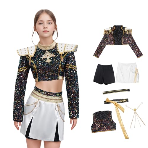 Cowuecah Dämonenjäger Rumi Zoey Mira Kostüm Cosplay schwarzer Anzug Top Gürtel Zubehör Halloween Outfits (mira, 4Y(height110cm)) von Cowuecah