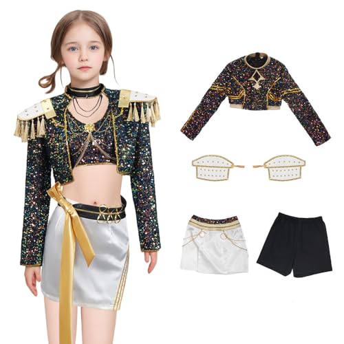 Cowuecah Dämonenjäger Rumi Zoey Mira Kostüm Cosplay schwarzer Anzug Top Gürtel Zubehör Halloween Outfits (zoey, 4Y(height110cm)) von Cowuecah