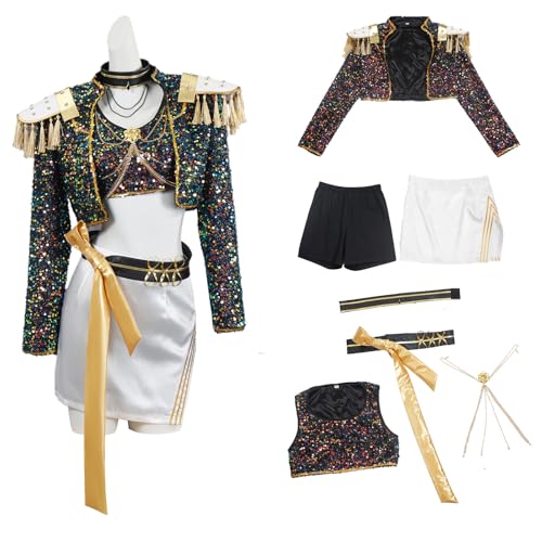 Cowuecah Frauen Dämonenjäger Rumi Mira Zoey Kostüm Cosplay Erwachsener schwarzer Anzug Top Gürtel Zubehör Halloween Outfits (mira, S) von Cowuecah