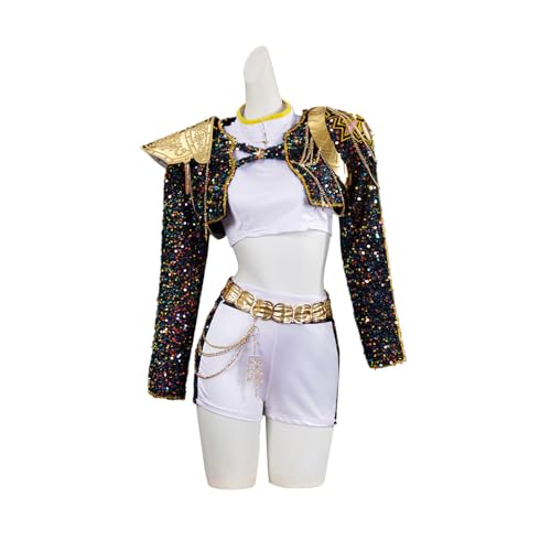 Cowuecah Frauen Dämonenjäger Rumi Mira Zoey Kostüm Cosplay Erwachsener schwarzer Anzug Top Gürtel Zubehör Halloween Outfits (rumi, XL) von Cowuecah