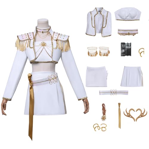 Cowuecah Frauen Dämonenjäger Rumi Zoey Mira Kostüm Cosplay Erwachsener weißer Anzug Top Rock Gürtel Zubehör Halloween OutfitsZubehör Halloween Outfits (mira, XS) von Cowuecah