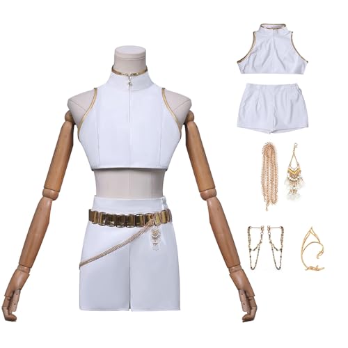 Cowuecah Frauen Dämonenjäger Rumi Zoey Mira Kostüm Cosplay Erwachsener weißer Anzug Top Rock Gürtel Zubehör Halloween OutfitsZubehör Halloween Outfits (rumi, M) von Cowuecah