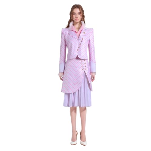 Cowuecah Frauen Glinda Kostüm Hexe Erwachsener Cosplay Glinda Kleid Vollrosa Anzug Mantel Hemd Rock Halloween Outfits (pink, L) von Cowuecah