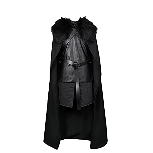 Cowuecah Männer Jon Snow Cosplay Kostüm schwarze Uniform Voll Anzug Mantel mit Uhr Halloween Outfits (black, S) von Cowuecah