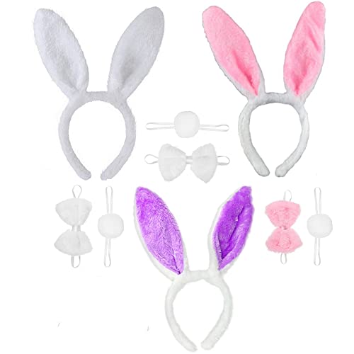 Kaninchenohren Stirnband Hase Kostüm, 3 Sets Kaninchenohren Stirnband und Schwanz Fliege für Erwachsene Kinder Cosplay Weihnachten Party Kaninchenohren Stirnband Hase Kostüm, 3 Sets Kaninchenohren Stirnband und Schwanz Fliege für Erwachsene Kinder Cosplay Weihnachten Party von Coyanyu