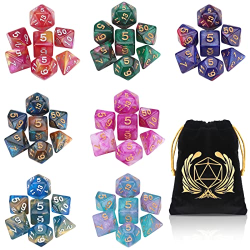 Coyeekn Polyedrische Würfel, 7 x 7 Sets (49 PCS) Polyeder Glitzer würfel für Dungeons & Dragons RPG MTG DND Tischspiel Würfel D4 D8 D10 D12 D20 von Coyeekn