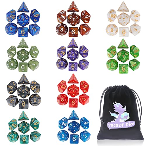 DND Würfel Sets, 10 X 7 Sets (70 Stücke) Polyeder Würfel für Dungeons und Drachen RPG MTG D&D Tischspiel mit 1 Big Pouch D4 D8 D10 D12 D20 von Coyeekn