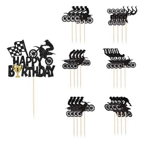 Motorrad-Kuchenaufsatz, 25 Stück, Dirt-Bike-Kuchendekorationen, Partyzubehör für Kinder, Motocross-Sport, Thema, Geburtstagsparty, Kuchendekorationen, Zubehör, Schwarz Motorrad-Kuchenaufsatz, 25 Stück, Dirt-Bike-Kuchendekorationen, Partyzubehör für Kinder, Motocross-Sport, Thema, Geburtstagsparty, Kuchendekorationen, Zubehör, Schwarz von Cozevdnt