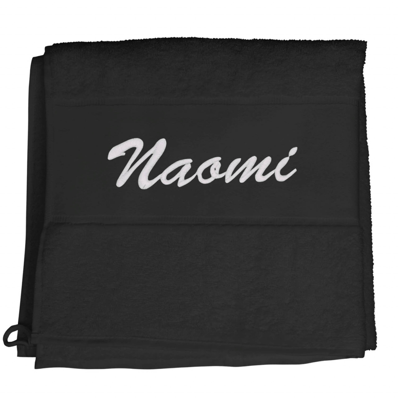 Handtuch Schwarz mit Stick von Cozy Racoon