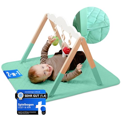 Cozy & Kin® Spielbogen Baby mit Spielmatte & Spielzeug für die sensorische Entwicklung - Mobile Krabbeldecke Babyspielmatte Neugeborene - Spielen in Bauchlage, Rückenlage | Super Stabil & Standfest von Cozy & Kin