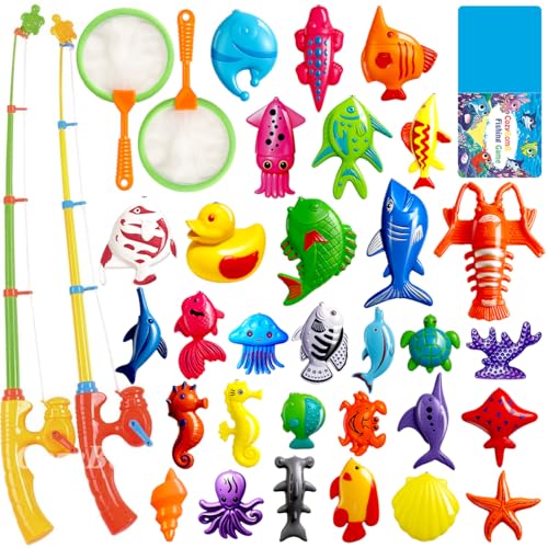 Badewannenspielzeug & Wasserspielzeug Kinder ab 3 Jahre Schwimmendes Angelspiel mit 30 Magnetischen Fischen , Badespielzeug für Pool/Garten/Strand Sommer Outdoor Geschenk von CozyBomB