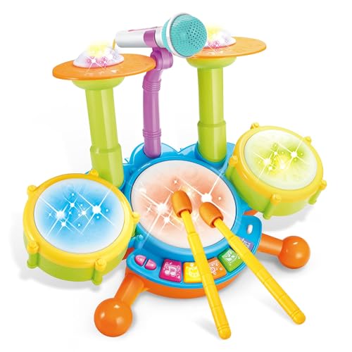 Schlagzeug Kinder, Baby Spielzeug ab 1-3, Musikinstrumente für Kinder ab 1 Jahr Trommel Kinder mit 2 Trommelstöcken, Beats Flash Light und Mikrofon, Geburtstagsgeschenk für Kinder Jungen Mädchen Schlagzeug Kinder, Baby Spielzeug ab 1-3, Musikinstrumente für Kinder ab 1 Jahr Trommel Kinder mit 2 Trommelstöcken, Beats Flash Light und Mikrofon, Geburtstagsgeschenk für Kinder Jungen Mädchen von Cozybuy
