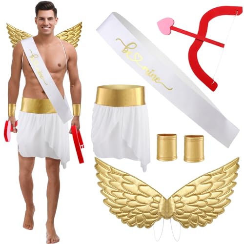 Cozypower 7-teiliges Valentinstags-Amor-Kostüm für Erwachsene, Herren, inklusive Flügel, Pfeil, Bogen, Handgelenkmanschetten, Körperschärpe, Kilt Amor, Zubehör für Valentinstag, Kostüm, Dressup Cozypower 7-teiliges Valentinstags-Amor-Kostüm für Erwachsene, Herren, inklusive Flügel, Pfeil, Bogen, Handgelenkmanschetten, Körperschärpe, Kilt Amor, Zubehör für Valentinstag, Kostüm, Dressup von Cozypower