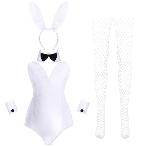 Cozypower Samt-Hasenkostüm für Damen, Bodysuit, Gymnastikanzug, Strümpfe, Hasenohren, Stirnband, Fliege, Cosplay (S) von Cozypower