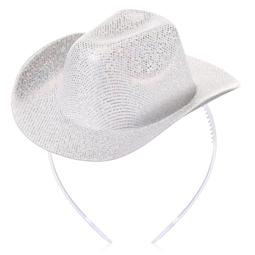 Cozypower Silberner Cowgirl-Hut, Stirnband, Mini-Cowboyhut, Stirnband, Cowgirl-Damenkostüm, Kopfbedeckung für Junggesellinnenabschied, Geburtstag von Cozypower