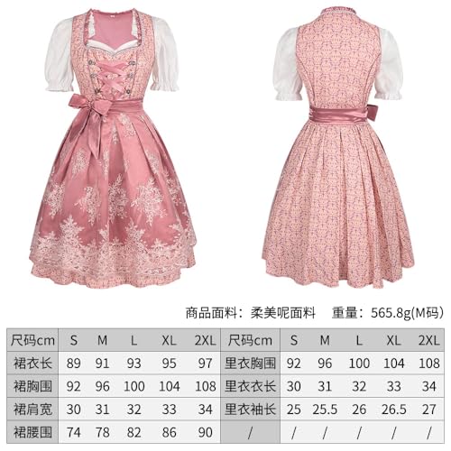Oktoberfest Costumes Women Dirndl Dresses 3 Pcs German Dress Bavarian Blue Dress White Blouse Pink Apron Plus size (20250320,L) von Cozzmats