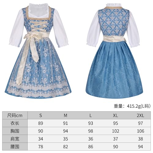 Oktoberfest Costumes Women Dirndl Dresses 3 Pcs German Dress Bavarian Blue Dress White Blouse Pink Apron Plus size (230831-4,L) von Cozzmats