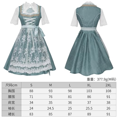 Oktoberfest Costumes Women Dirndl Dresses 3 Pcs German Dress Bavarian Blue Dress White Blouse Pink Apron Plus size (24323-7green,L) von Cozzmats