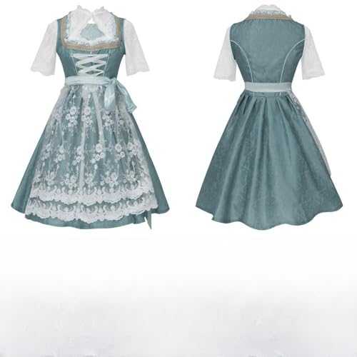 Oktoberfest Costumes Women Dirndl Dresses 3 Pcs German Dress Bavarian Blue Dress White Blouse Pink Apron Plus size (24323-7green,M) von Cozzmats