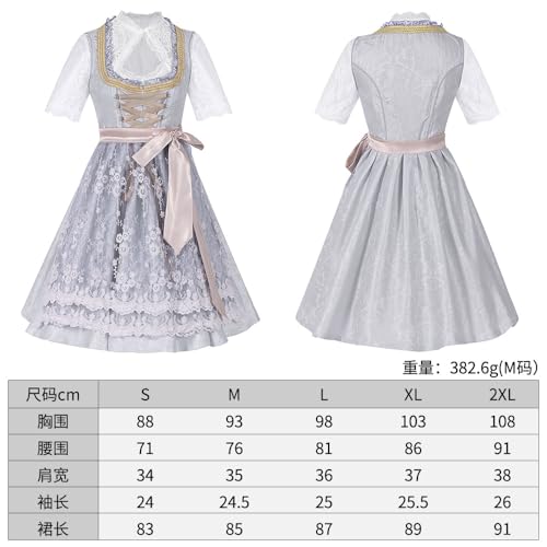 Oktoberfest Costumes Women Dirndl Dresses 3 Pcs German Dress Bavarian Blue Dress White Blouse Pink Apron Plus size (24323-7grey,S) von Cozzmats