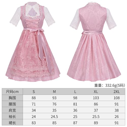 Oktoberfest Costumes Women Dirndl Dresses 3 Pcs German Dress Bavarian Blue Dress White Blouse Pink Apron Plus size (24323-7pink,XL) von Cozzmats