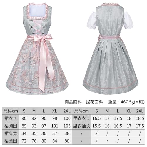 Oktoberfest Costumes Women Dirndl Dresses 3 Pcs German Dress Bavarian Blue Dress White Blouse Pink Apron Plus size (2521302-2,XL) von Cozzmats