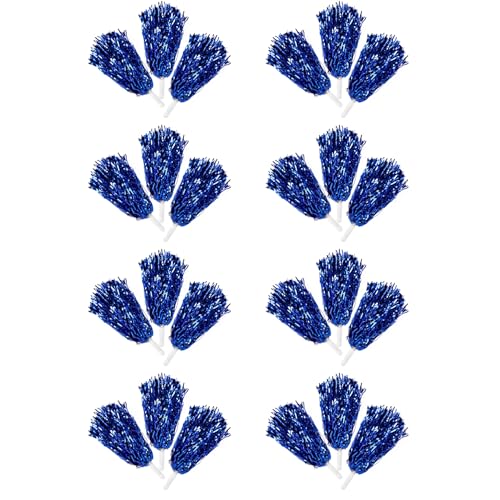 Cpolebev 24 StüCk Cheerleading Pom Poms Metallfolie Cheer Pom Poms mit Kunststoffgriff für Erwachsene Kinder Cheerleader Blau von Cpolebev