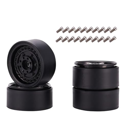 Cpolebev 4 StüCk Metall 1,9 Beadlock Rad Felgen Nabe für 1/10 Rc Crawler Auto Axial Scx10 90046 Trx4 D90, Schwarz von Cpolebev
