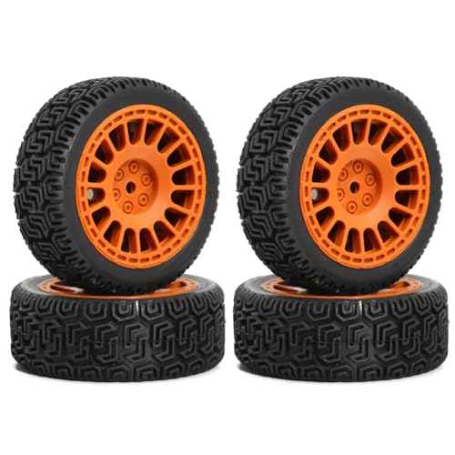 Cpolebev 4 Stück 68 mm Rallye-Reifen Gummireifen Radreifen für XV01 XV02 TT01 TT02 PTG-2 1/10 RC Rennwagen Upgrade Teile Orange von Cpolebev