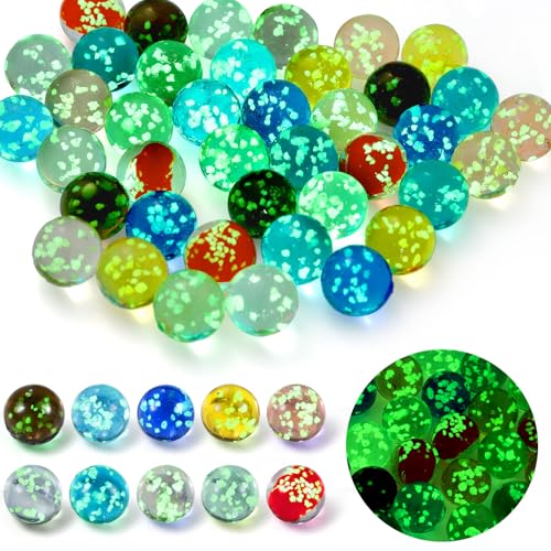 Cptoion 40 Stück Glasmurmeln im Dunkeln Leuchten, 16mm Murmeln Kinder, Bunte Glasmurmeln, Leuchtmurmeln für Kinder, Murmeln Glas Leuchtend Für Marmorbahn-Spiel DIY Und Heimdekoration, 10 Farben von Cptoion