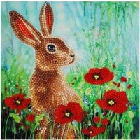 Craft Buddy CCK-A101 - Crystal Art Card Kit, Wild Poppies and the Hare, Hase, 18x18cm, Kristall-Kunstkarte, Diamond Painting von Craft Buddy