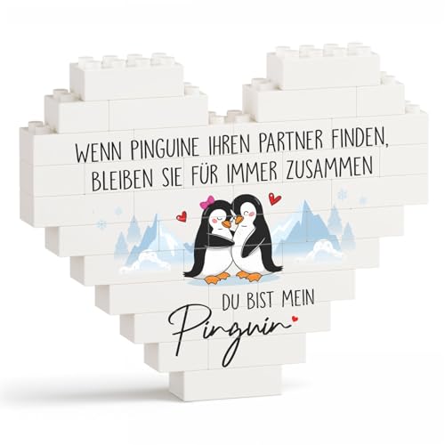 Craftique Jahrestag Geschenk für Ihn Sie, Herzförmig Baustein-Puzzle-Decoration, Liebe Pinguin Geschenk, Ich Liebe Dich, Paar Geschenke, Hochzeitstag Geschenke für Männer Frauen Freund Freundin von Craftique