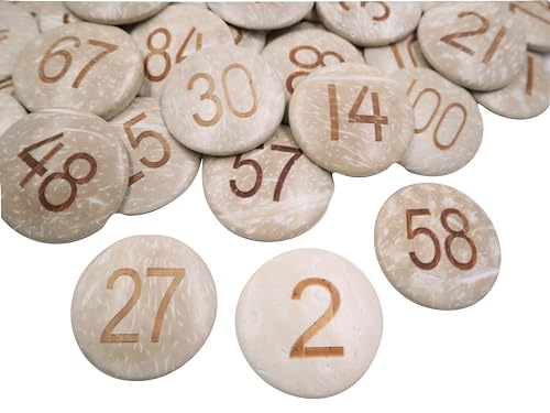 Nummerierte Scheibenzähler, 1 bis 100, umweltfreundliche Kokosscheiben, Mathematikzähler, groß, 40 mm Durchmesser von Craftplay