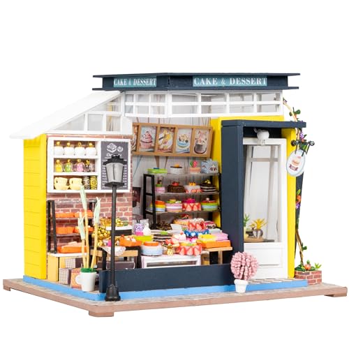 Crafts&Co® DIY Miniature Haus mit Möbeln | DIY Puppenhaus Erwachsene | Hölzernes Puppenhaus-Kit | Holz Mini Haus Modell mit Licht | 1:18 | Bäckerei von Crafts&Co
