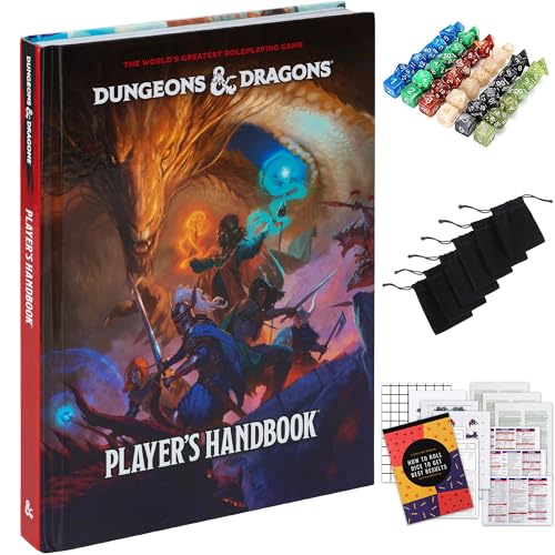 CraftyCrocodile Dungeons and Dragons 2024 Player's Handbook Bundled with DND 6 Dice Sets, Flannel Bags, Complete Printable Kit - Core Rulebook with D&D Starter Set Accessory - Tabletop Board Game von CraftyCrocodile