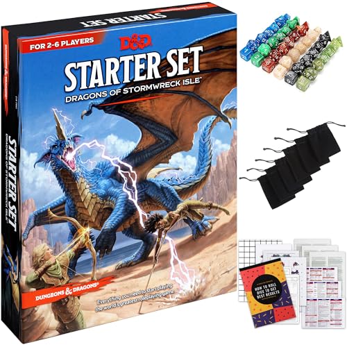 Dungeons and Dragons Starter Set - 6th Edition, Dragons of Stormwreck Isle Bundled with 6 Dice Sets, Flannel Bags, Master Screen, Heroes, Miniatures, Printable Materials - DND Starter Kit Dungeons and Dragons Starter Set - 6th Edition, Dragons of Stormwreck Isle Bundled with 6 Dice Sets, Flannel Bags, Master Screen, Heroes, Miniatures, Printable Materials - DND Starter Kit von CraftyCrocodile